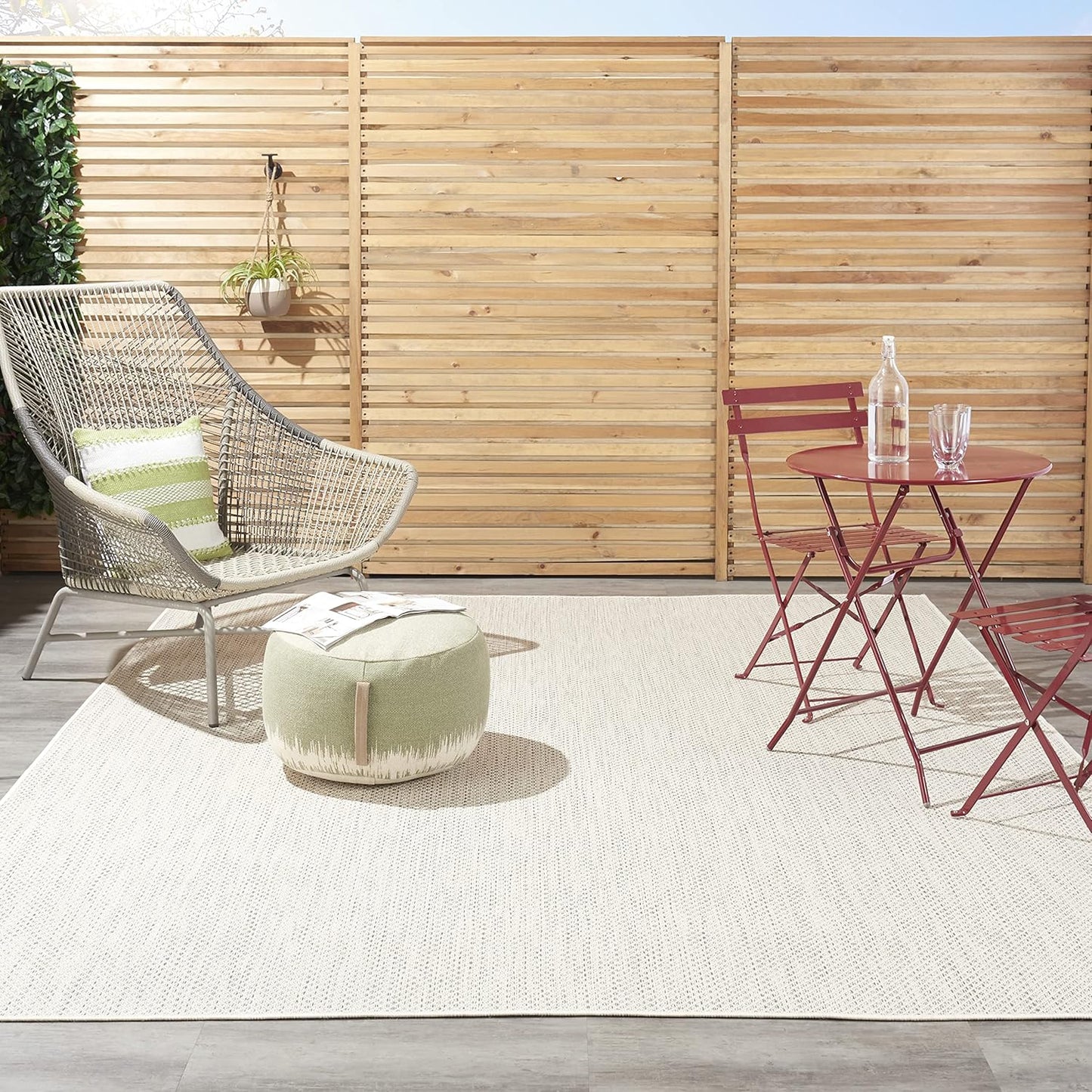 Nourison Home Courtyard Indoor/Outdoor Ivory/Silver 10' x 14' Area Rug, Easy Cleaning, Non Shedding, Bed Room, Living Room, Dining Room, Backyard, Deck, Patio (10x14)