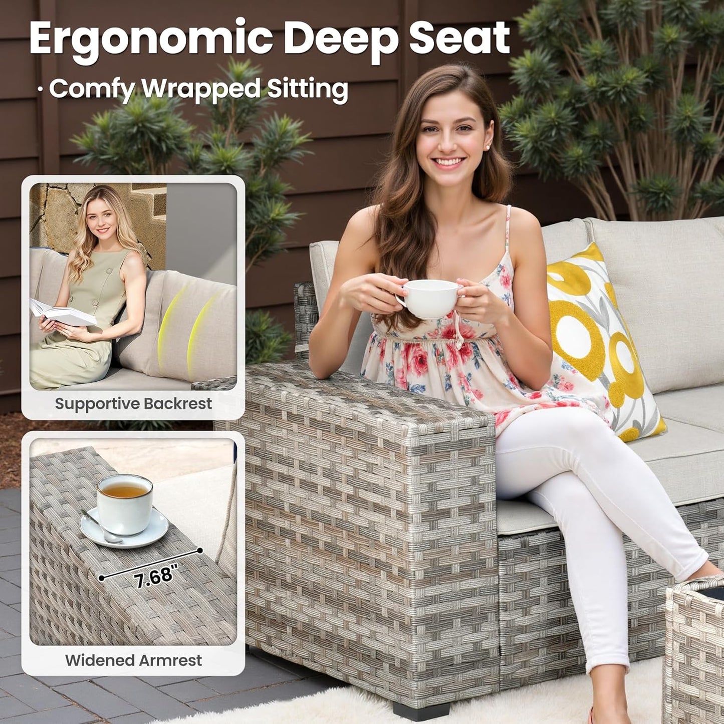 ovios 12 Pieces Patio Furniture Set, Outdoor Wicker Sectional Sofa with Glass Table Comfy Cushions, Modern Modular Deep Seat Couch Rattan Conversation Set, Beige