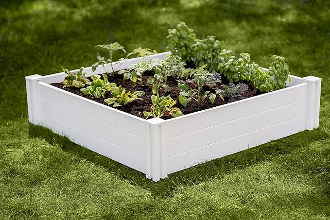 Vita Classic 4 Foot x 4 Foot x 11 inch White Vinyl Raised Modular Garden Bed, White, PVC, BPA and Pthalate Free, VT17108