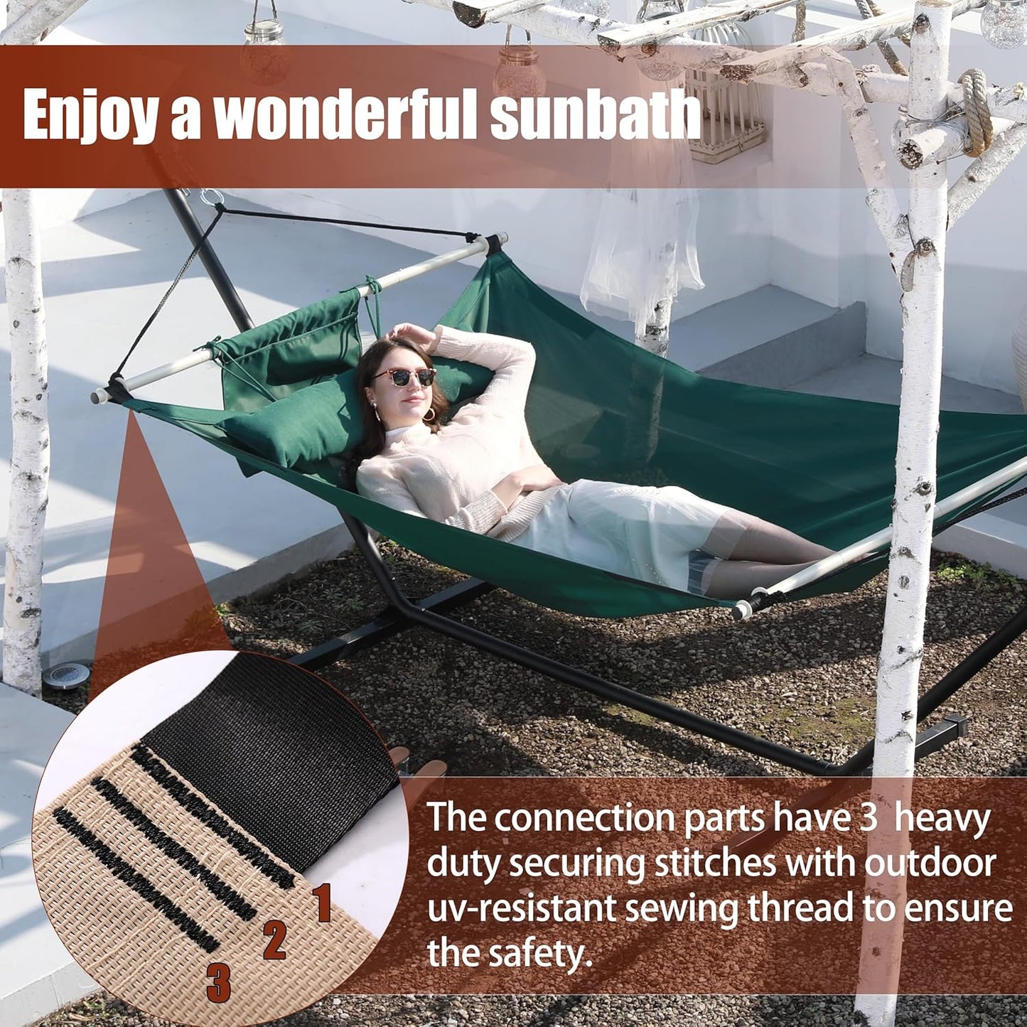 TegerDeger Anti-flip 12FT Hammock Large Hammock 450LB Capacity with Iron Spreader Bar & Nylon Rope for Outside, Patio, Garden, Backyard, Beach - Dark Green