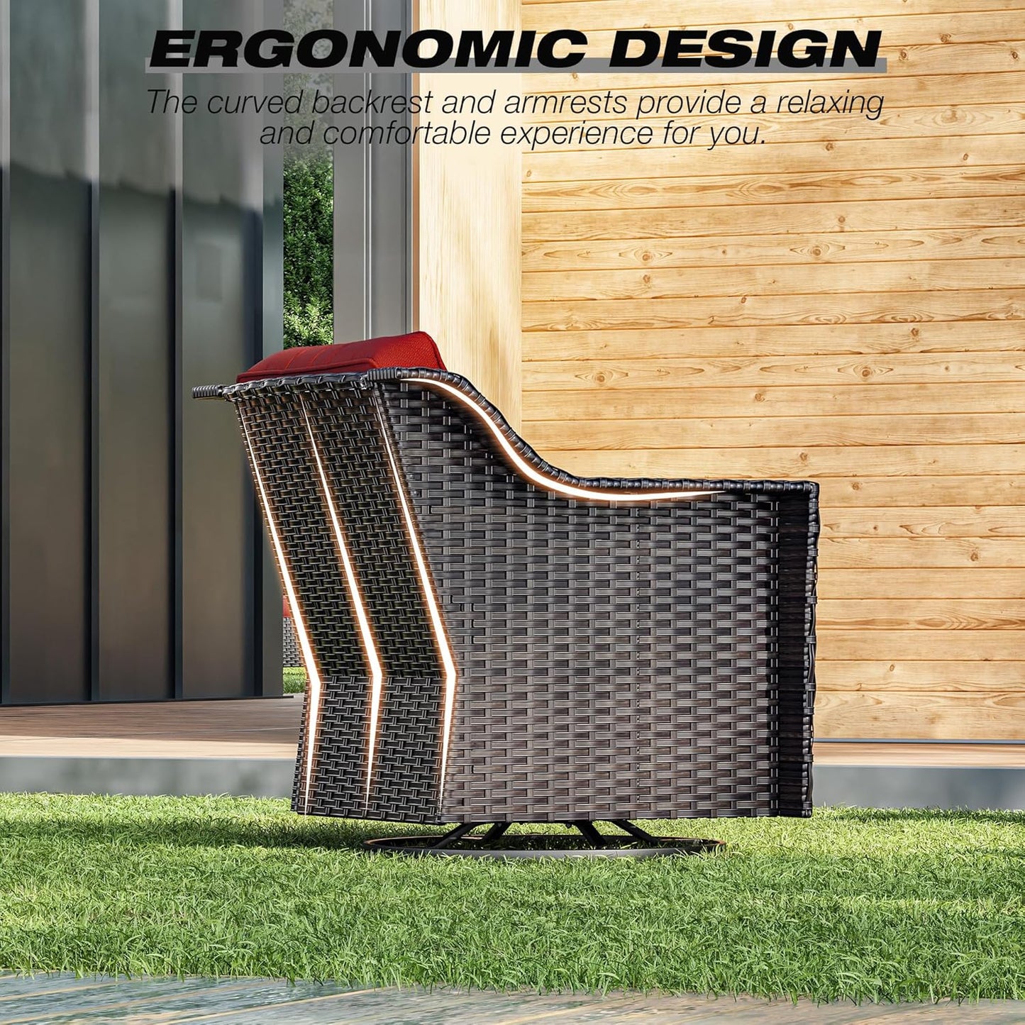 Joyside Wicker Patio Furniture Sets, 5 Pieces Upgraded Large Size Outdoor Furniture with Swivel Rocking Patio Chairs, Outdoor Ottoman and Side Table, Thick Cushions, Wide Armrest