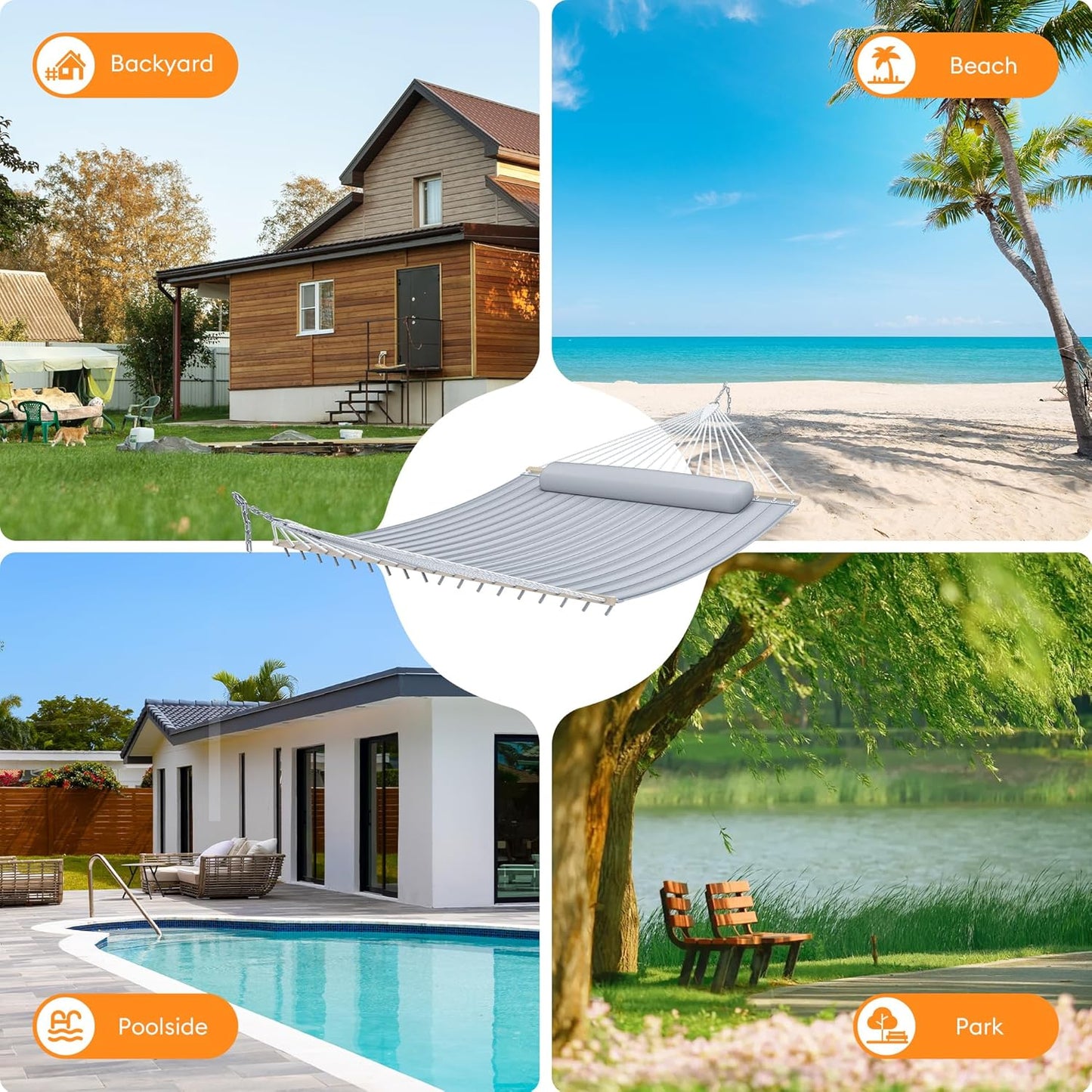 Double Hammock with Spreader Bar,Soft Pillow,Max Load 500lbs,Portable Hammock for Outdoor,Camping,and Backyard,Dark Gray