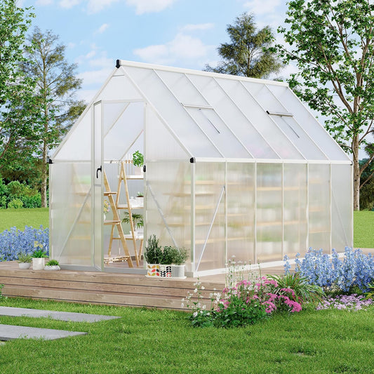 6'X11' Aluminum-Framed Polycarbonate Greenhouse, Heavy Duty Polycarbonate Greenhouse with Quick Setup Structure and Roof Vent, Large Enhanced Aluminum Greenhouses Kit for Outdoors