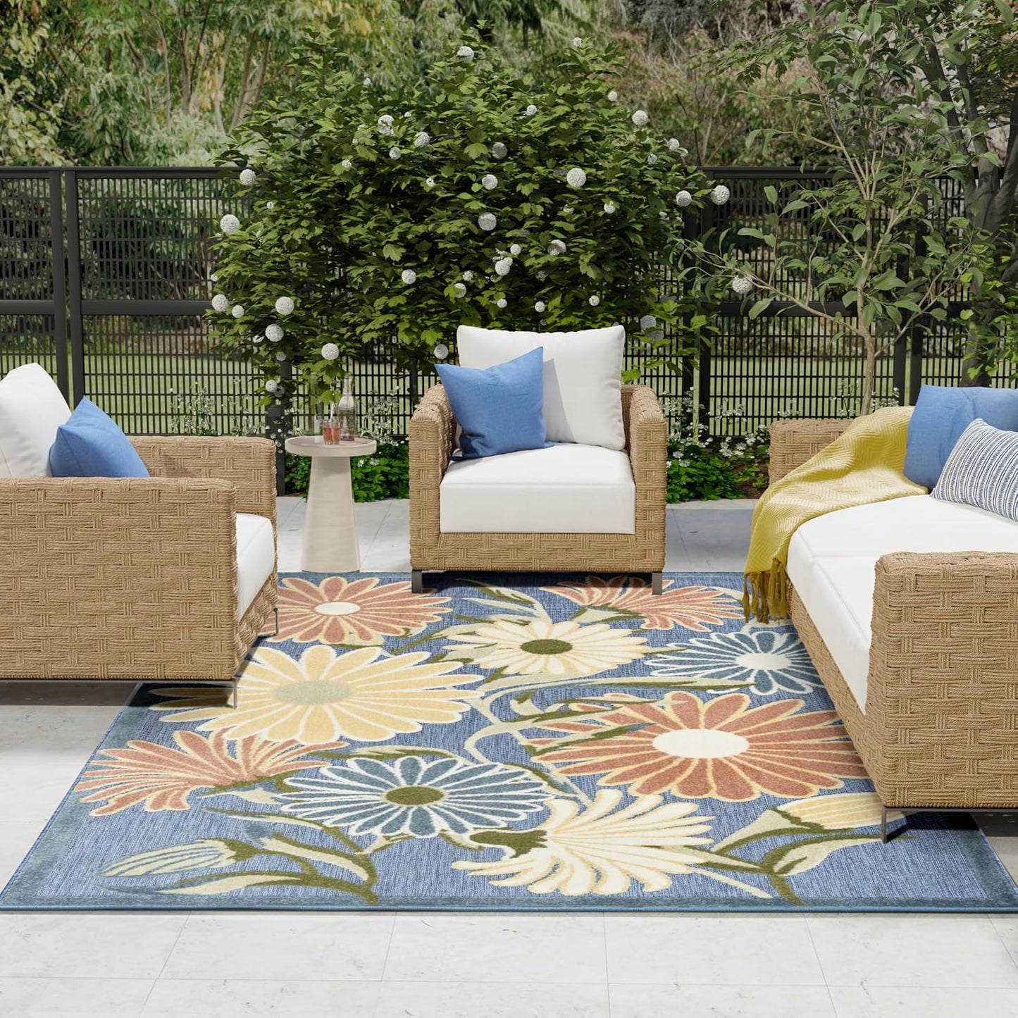 Nourison Aloha Blue Sage 7'10" x 10'6" Area Rug - Easy Clean, Non Shedding, Bed Room, Living Room, Dining Room, Kitchen (8' x 11')