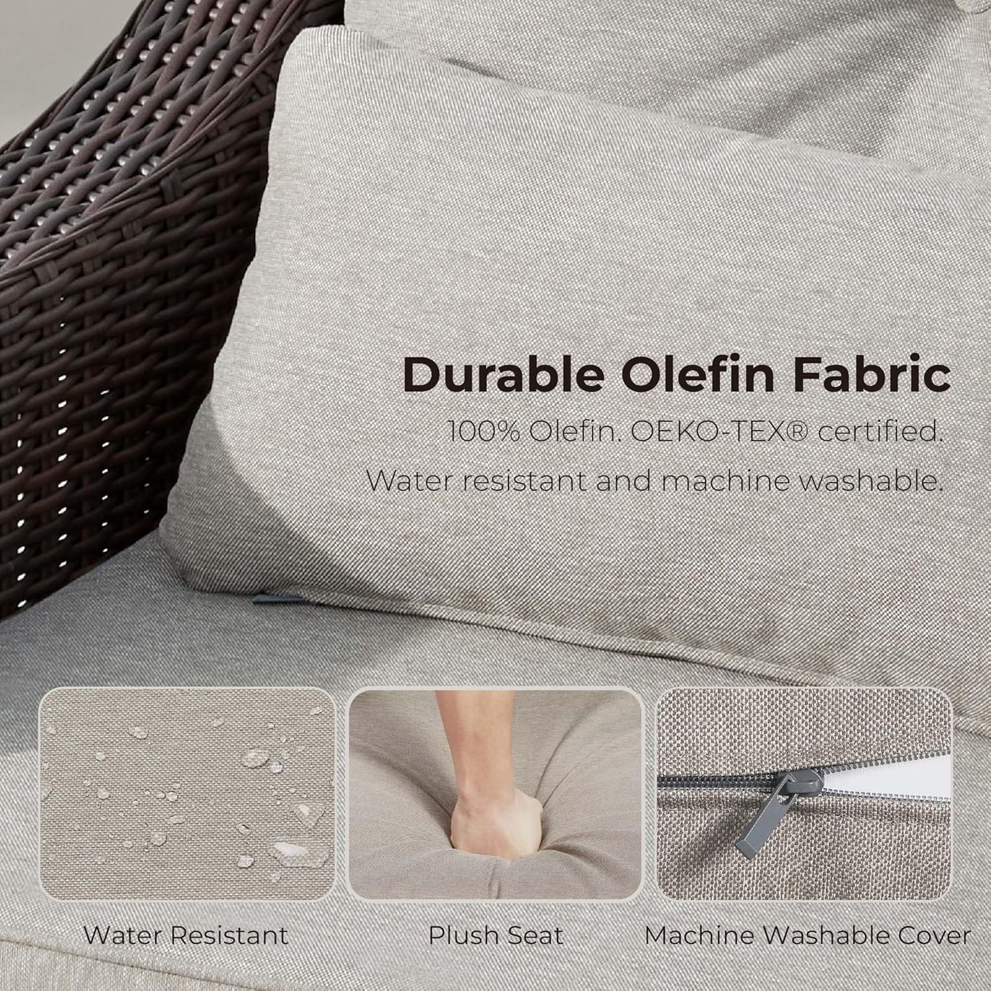 CHITA 3 Pieces Wicker Patio Bistro Set, Outdoor Furniture Set with 2 Pieces Rattan Rocking Swivel Chairs, Thickened Cushions and Side Table