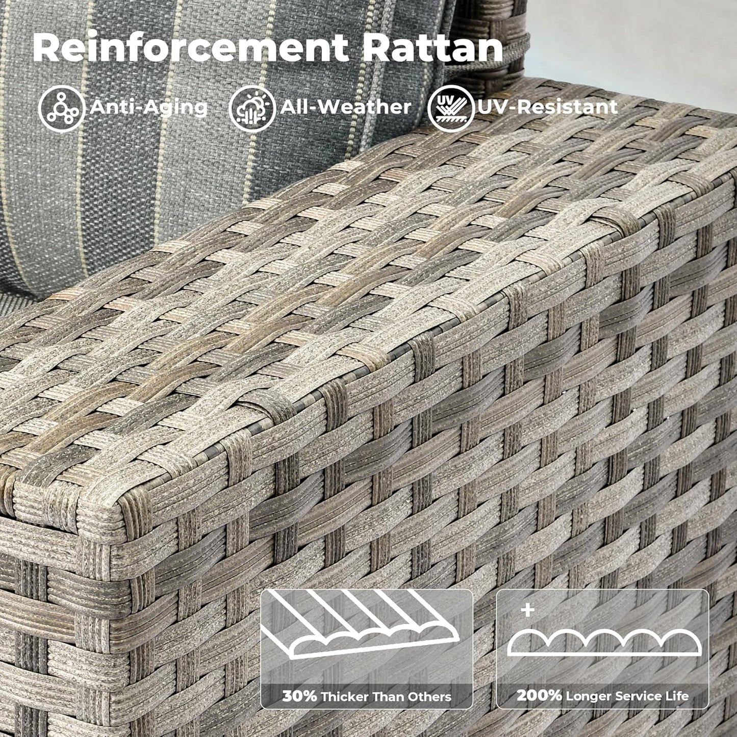 ovios 12 Pieces Patio Furniture Set, Outdoor Wicker Sectional Sofa with Glass Table Comfy Cushions, Modern Modular Deep Seat Couch Rattan Conversation Set, Dark Gray Stripe