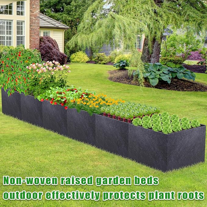 POILKMNI 12x2x1ft Fabric Raised Garden Bed - Outdoor Planter Box Non-Woven Fabric Patio Planting Bed Garden Grow Bed Bag for Growing Herbs, Flowers and Vegetables