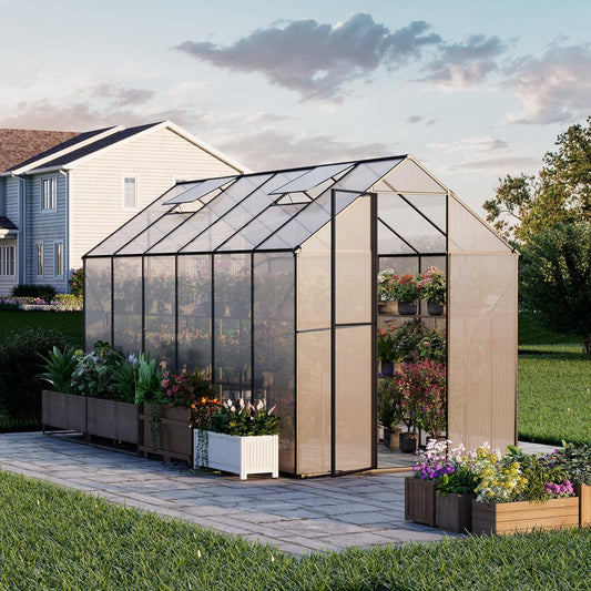 Kingdura 6x12ft Walk-in Greenhouse for Outdoors, Large Polycarbonate Greenhouses with Heavy Duty Aluminum Frame, Adjustable Roof Vent, Lockable Door, UV Protection for Outside Garden Backyard