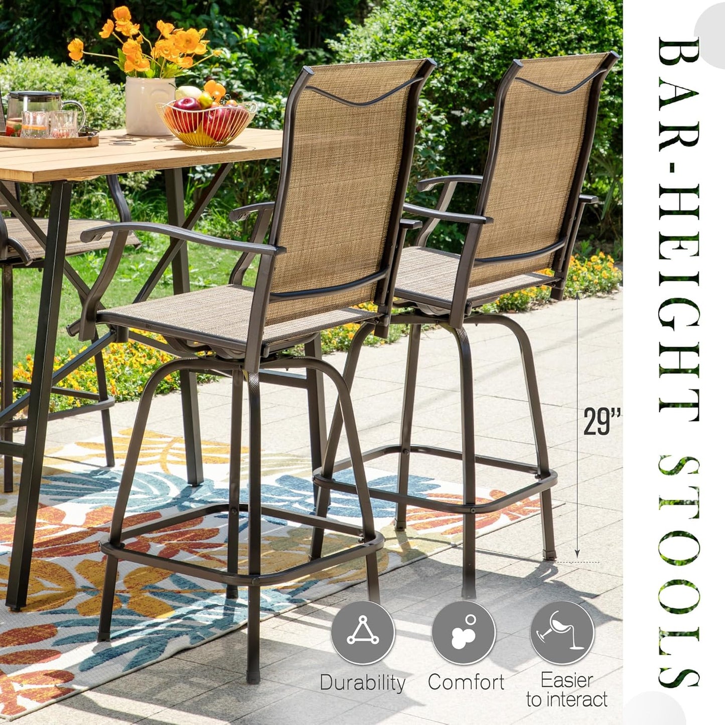 Sophia & William Outdoor Bar Set, Patio Bar Table and Chairs Set, Bar Height Patio Set - 4 x Swivel Bar Chairs(Brown), 1 x Rectangular Bar Table(Black)