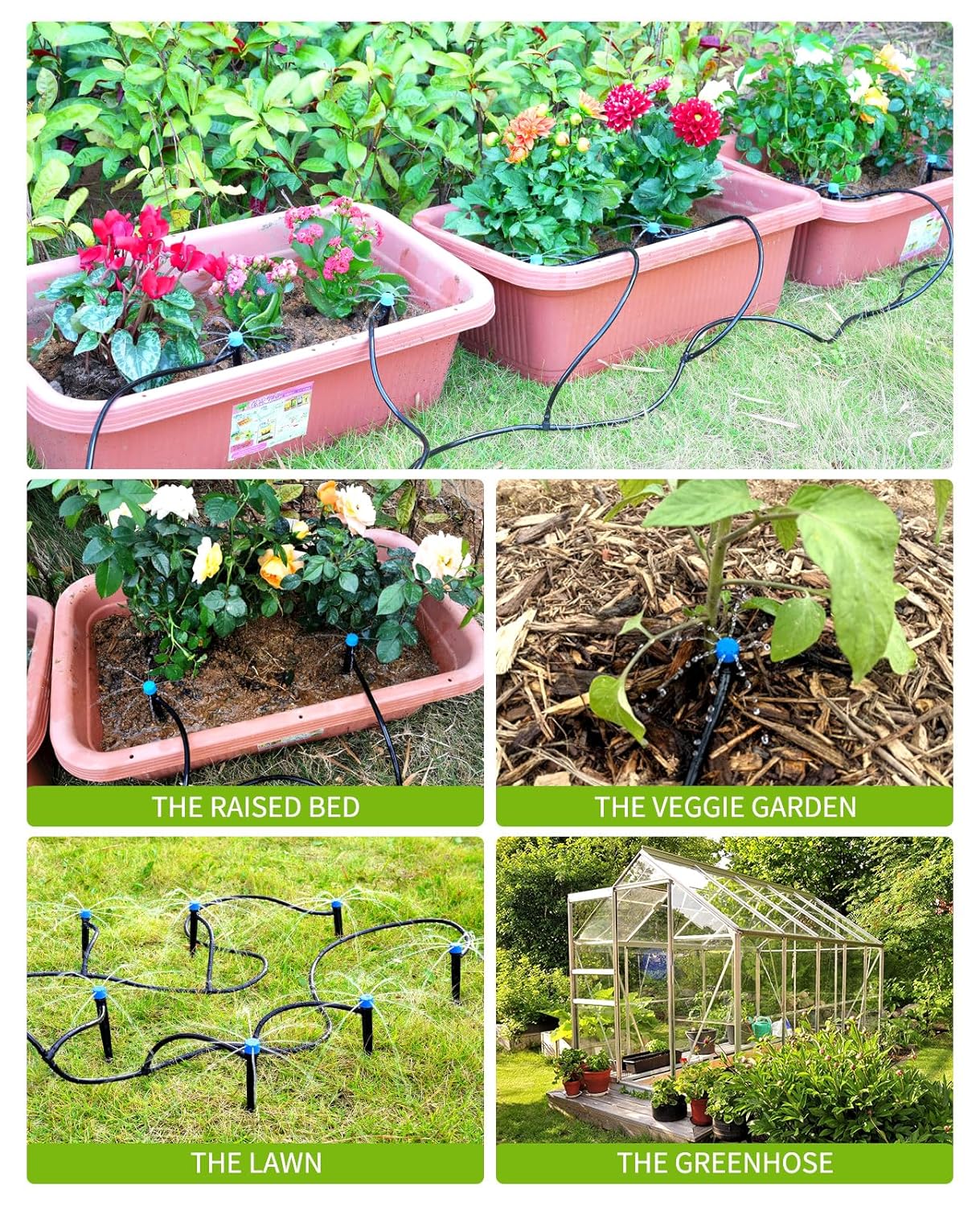 HIRALIY 100ft Drip Irrigation Kit Plant Watering System 8x5mm Blank Distribution Tubing DIY Automatic Irrigation Equipment Set for Garden Greenhouse Flower Bed Patio Lawn