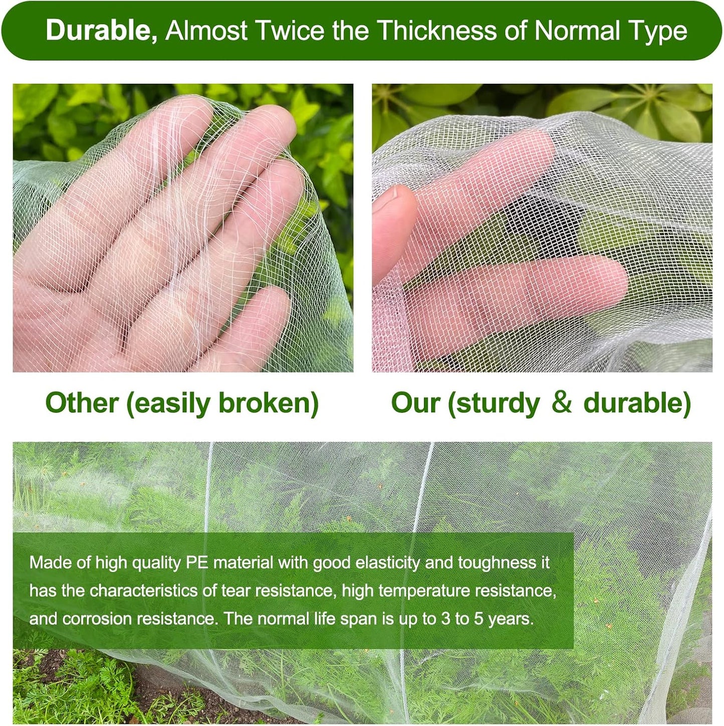 Garden Netting, Jevrench Durable Ultra Fine Garden Netting, Garden Plant Cover Row Cover Makes Plants, Vegetables, Fruits, and Flowers Grow Better (8ft x 25ft)