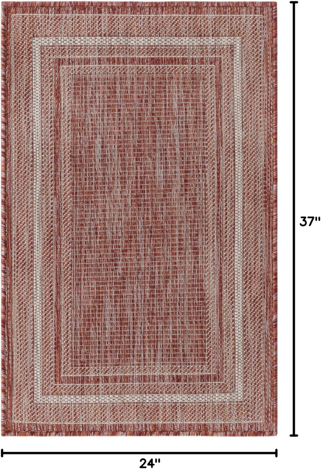 Unique Loom Outdoor Border Collection Area Rug - Soft Border (2' x 3' 1" Rectangle, Rust Red/ Ivory)