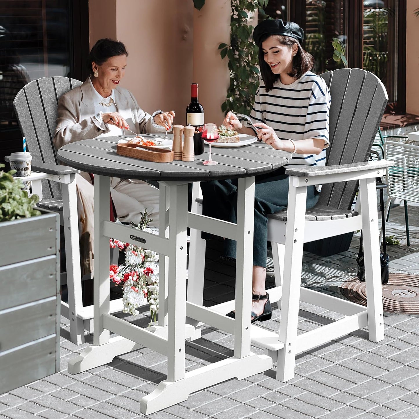 Patio Bar Tables, Outdoor Bar Table, Tall Adirondack Chairs Patio Bar Tables Set (Gray, 2 PCS Set)