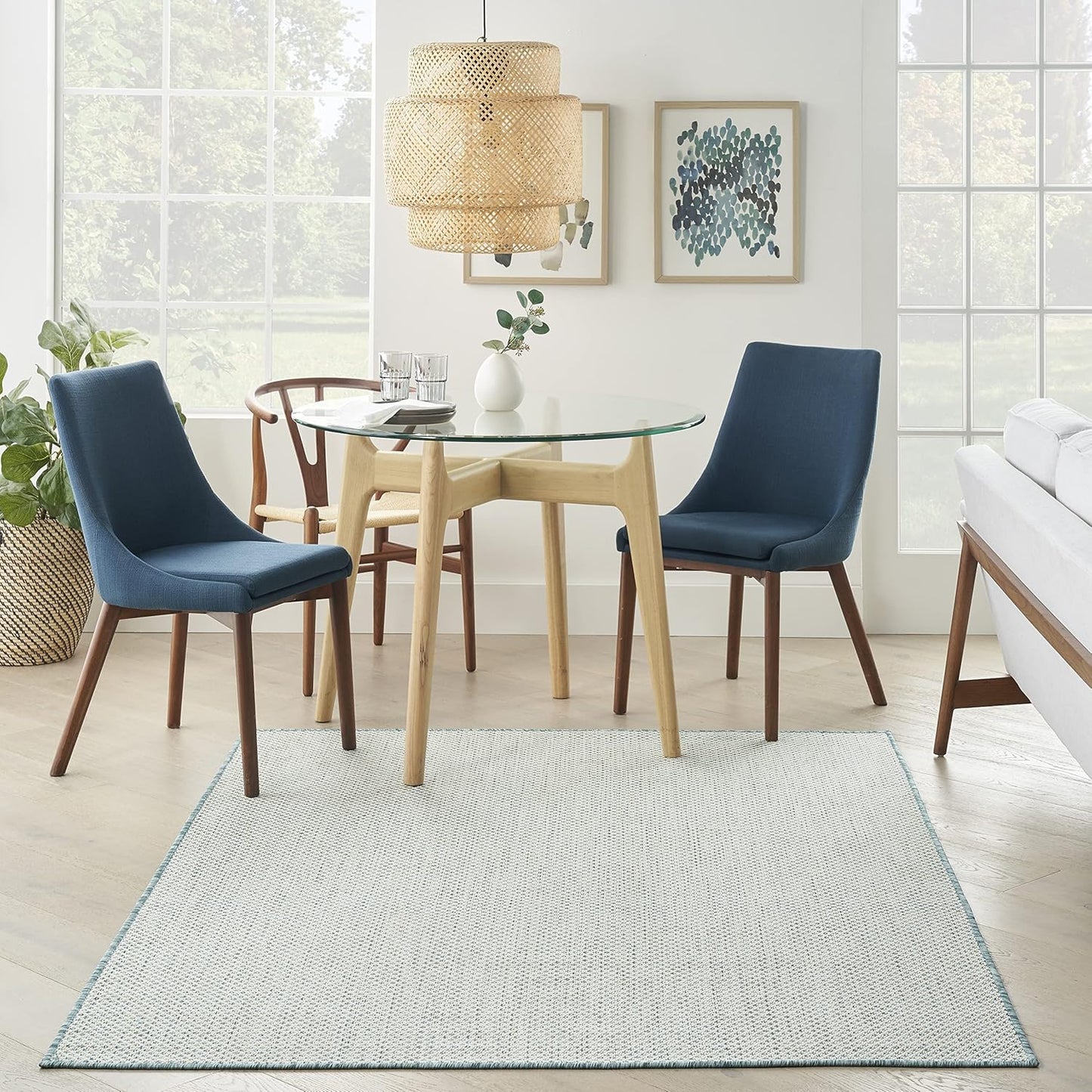 Nourison Home Courtyard 60" x 84" Fabric Indoor/Outdoor Rug in Ivory Aqua