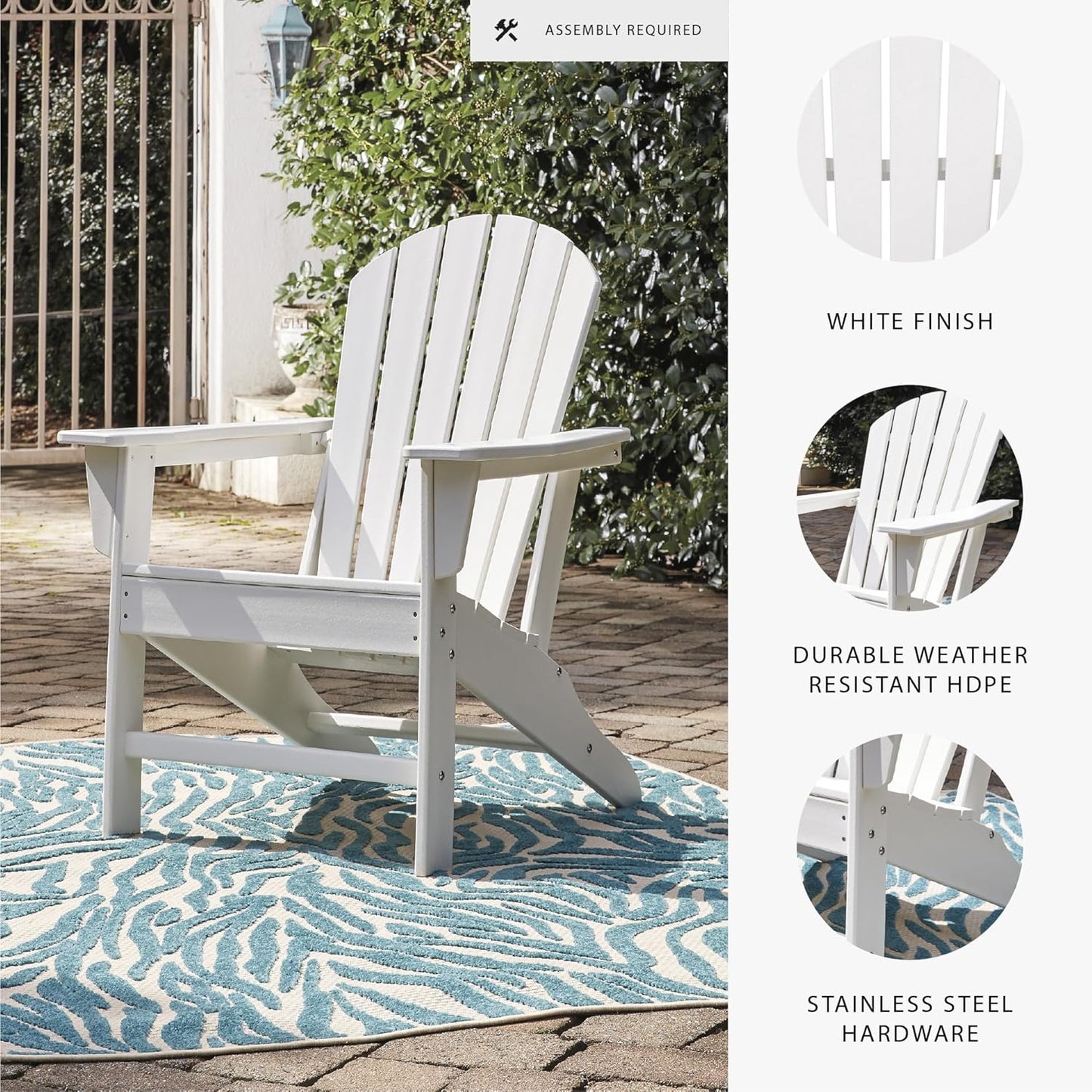 Signature Design by Ashley Sundown Treasure Outdoor Patio HDPE Weather Resistant Adirondack Chair, White