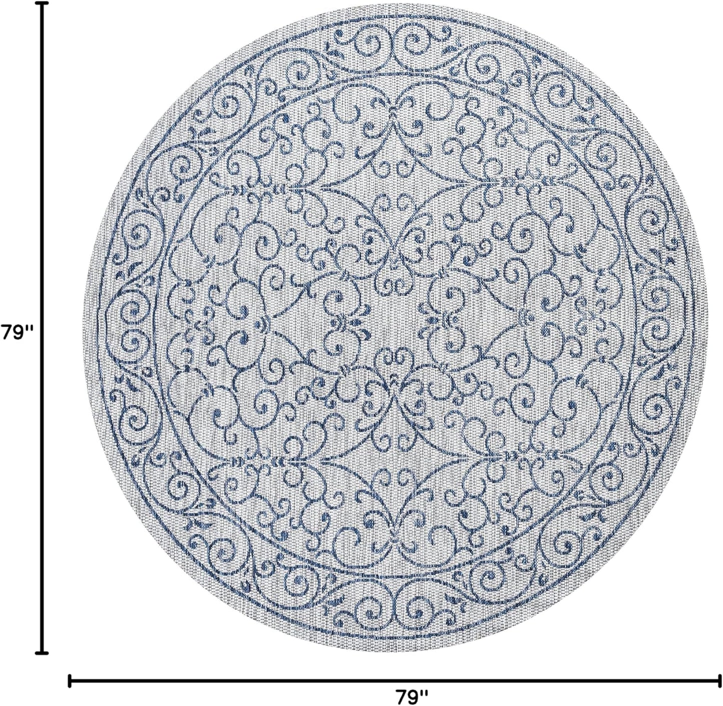 JONATHAN Y SMB106C-6R Charleston Vintage Filigree Textured Weave Gray/Navy 6' Round Indoor/Outdoor Area Rug, Pet Friendly, Non-Shedding, Stain Resistant, Easy-Cleaning for Backyard, Patio, Porch