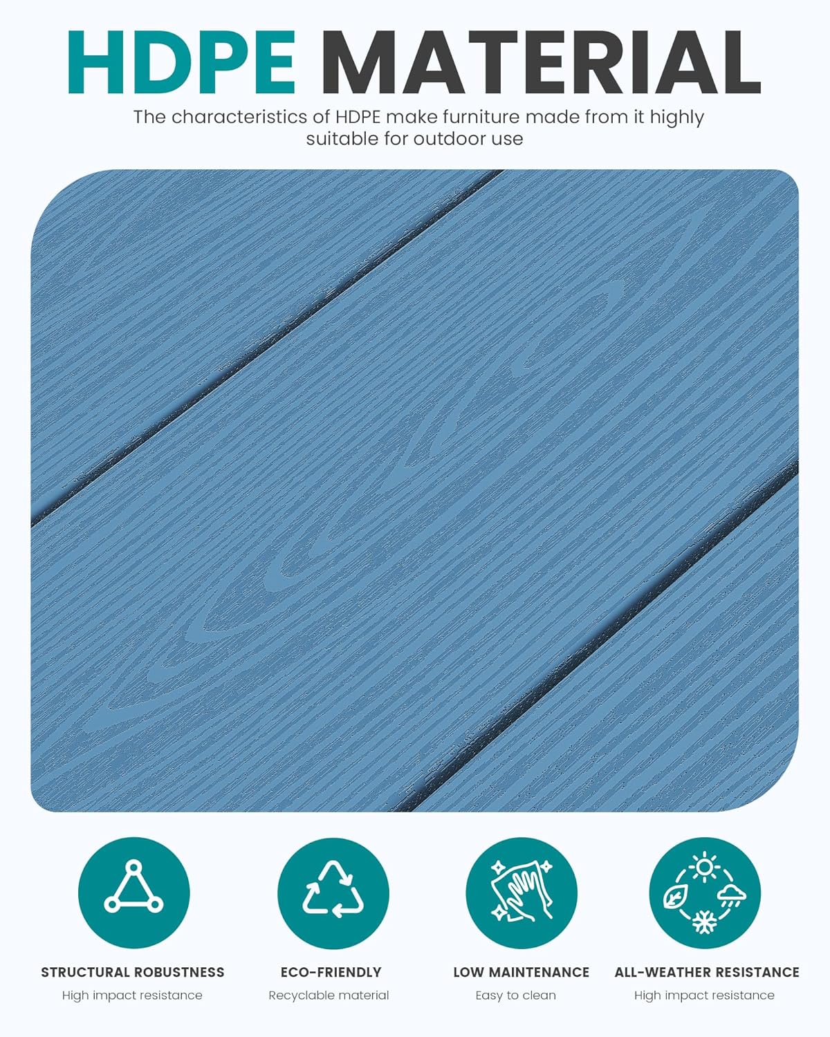 SERWALL HDPE Outdoor Couch, Blue Frame and Khaki Cushion