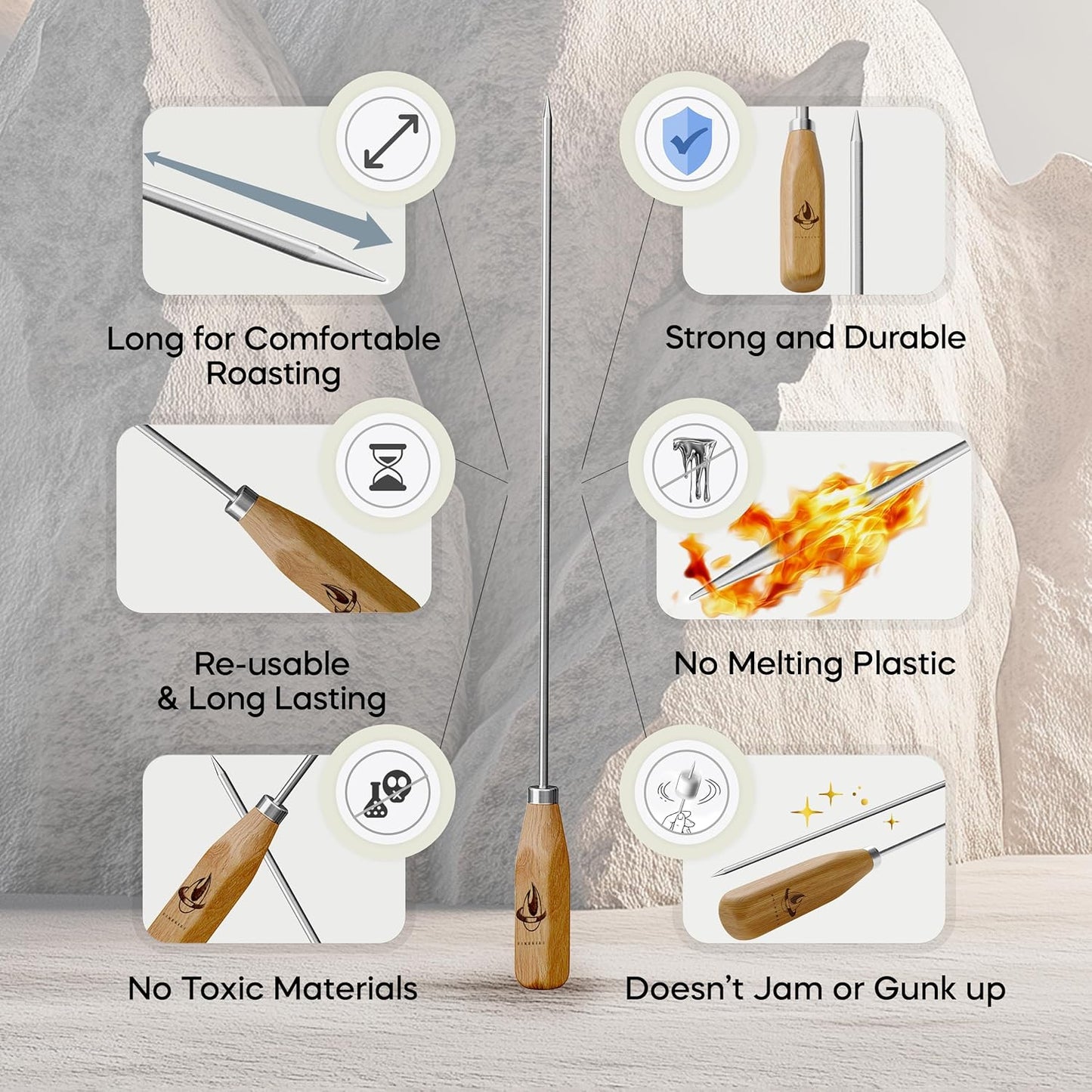 Marshmallow Sticks for Fire Pit - 34" Extra Long Roasting Smores Stick - Campfire Metal Skewers Roast Hot Dog Corn BBQ Utensil Holder Kit Outdoor Camping Accessories with Wooden Handle (10-Pack)