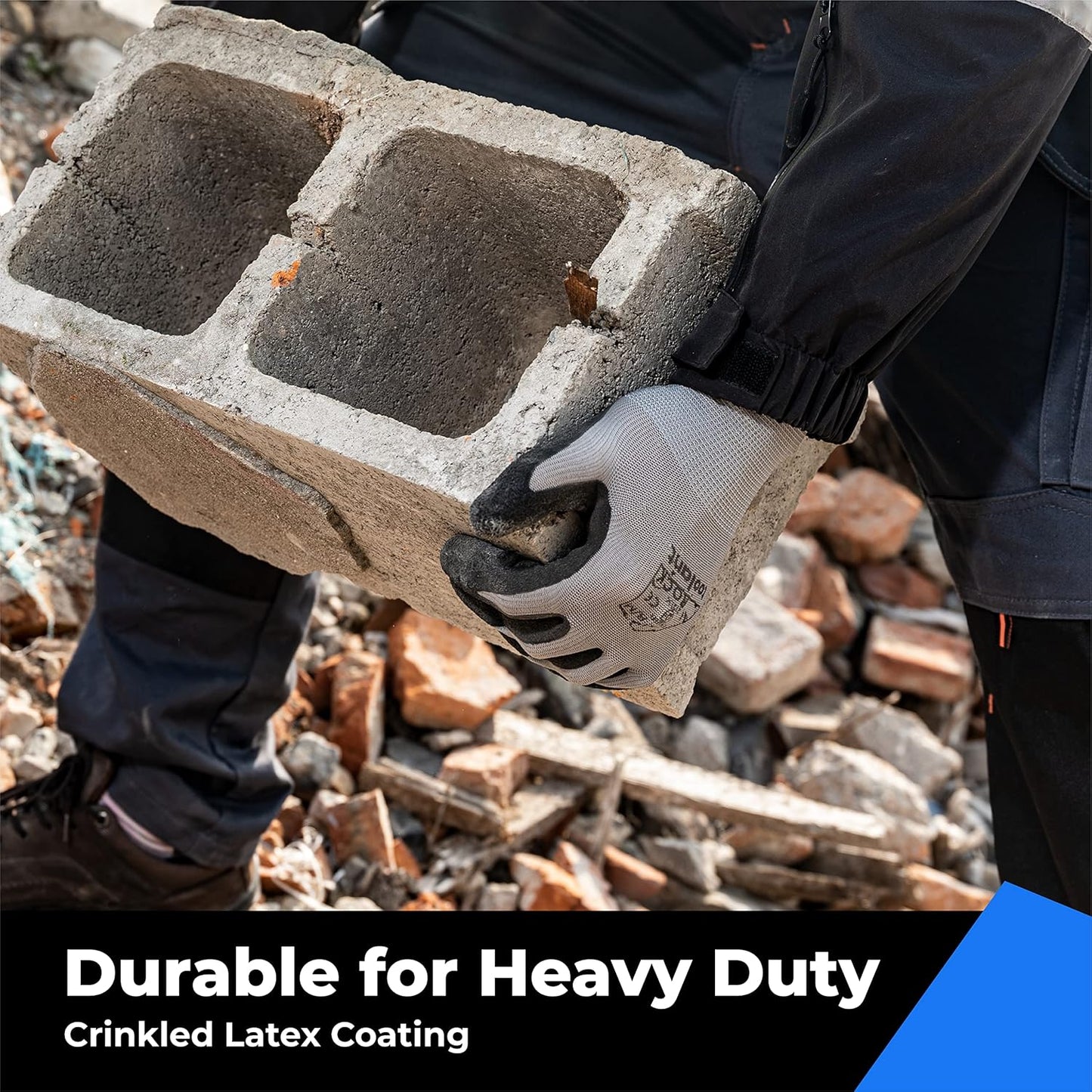 toolant Crinkle Latex Work Gloves Bulk, Rubber Coated Safety Work Gloves for Men and Women, 120 Pairs for Construction, Gardening, Warehouse (Gray, Large)