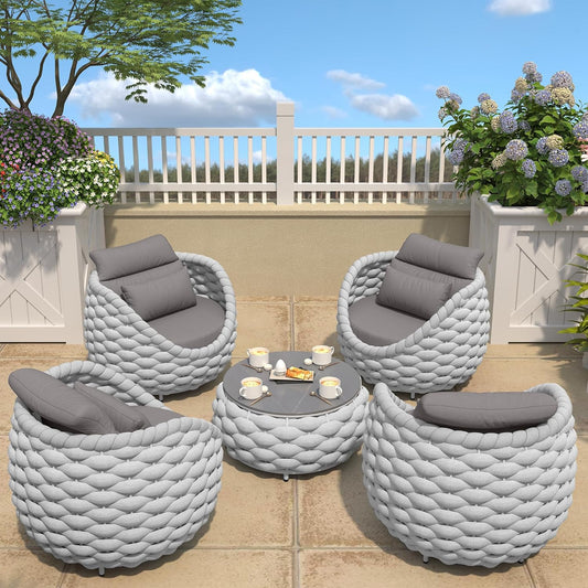 TWT 5-Piece Aluminum Patio Furniture Set, Outdoor Armchairs with Coffee Table, Metal Sofa Set for Deck, Porch, Balcony, Indoor