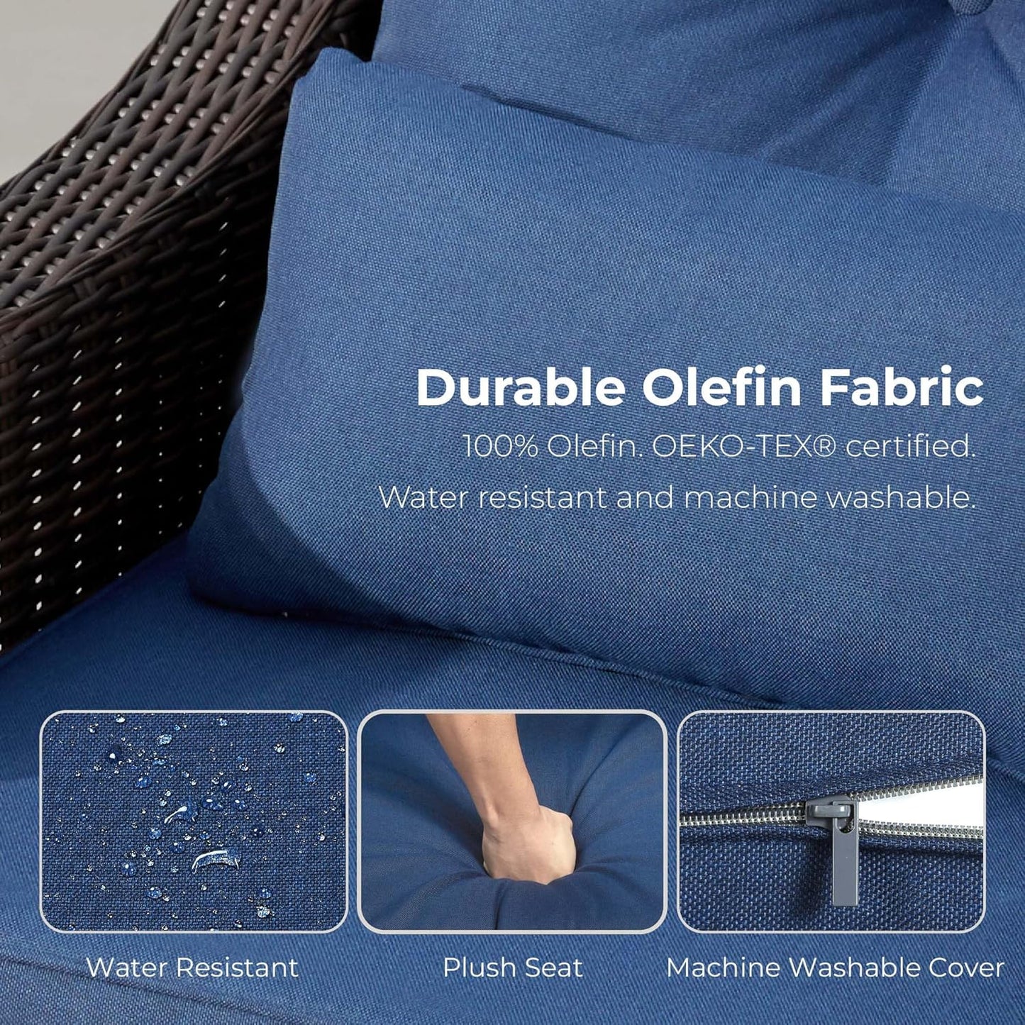 CHITA 4 Pieces Wicker Patio Furniture Set, Outdoor Conversation Set with 2 Pieces Rattan Rocking Swivel Chairs, 3-Seater Sofa, Coffe Table