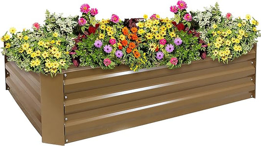 Sunnydaze 11.75" H Raised Metal Garden Bed - Galvanized Raised Garden Bed Outdoor for Vegetables and Flowers - Brown - 4' x 3' Rectangle