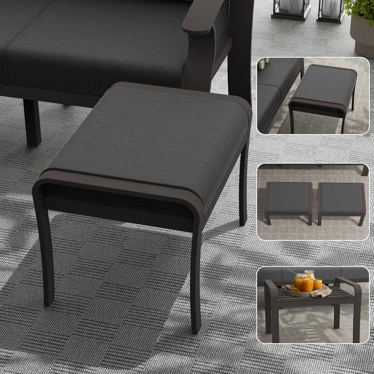 Aluminum Patio Furniture Set with Fire Pit Table, 10 Seats Outdoor Patio Conversation Set with Swivel Chair Modern Metal Patio Sectional Sofa with Coffee Table for Patio, Backyard(Grey).