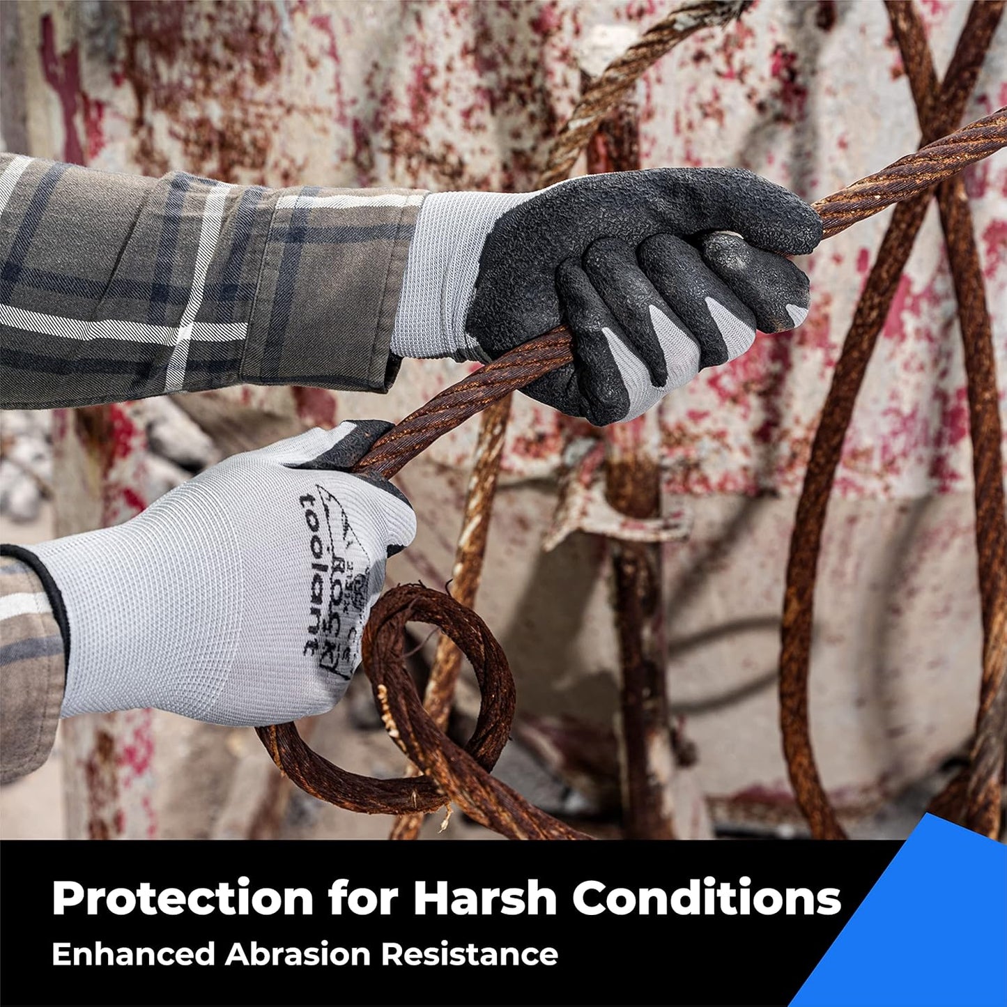 toolant Crinkle Latex Work Gloves Bulk, Rubber Coated Safety Work Gloves for Men and Women, 120 Pairs for Construction, Gardening, Warehouse (Gray, Large)