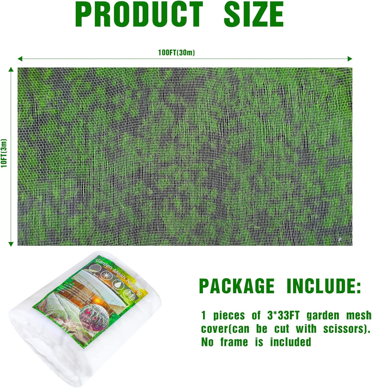 Woanger 10 x 100 FT Garden Netting Ultra Fine Mesh Bird Barrier Insect Netting for Raised Bed Vegetables Fruits Flowers Trees, Plant Row Cover for Garden Greenhouse Patio Protection (White)