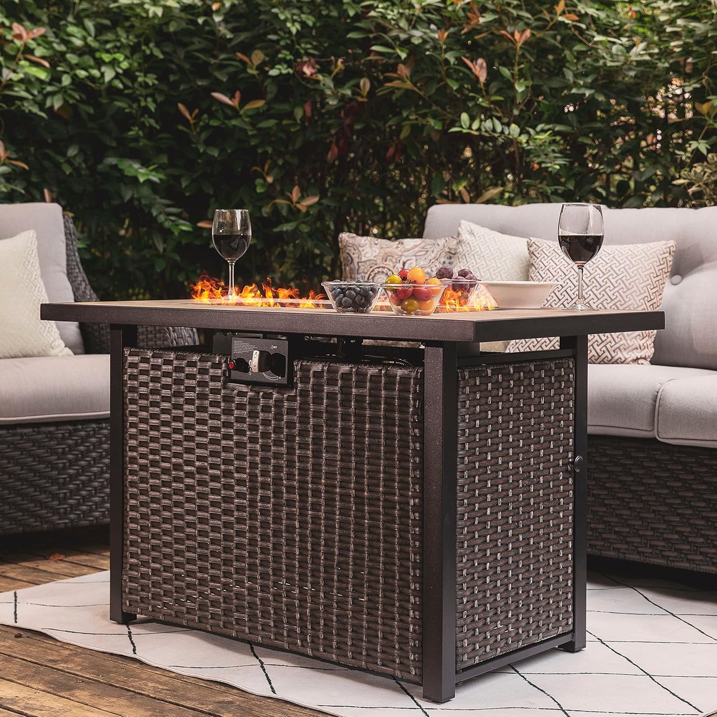 Nuu Garden Outdoor 43 Inch 50,000 BTU Propane Gas Fire Pit Table, Propnae Fire Pit with Ceramic Tabletop, Oxford Cover, Dark Brown and Coffee