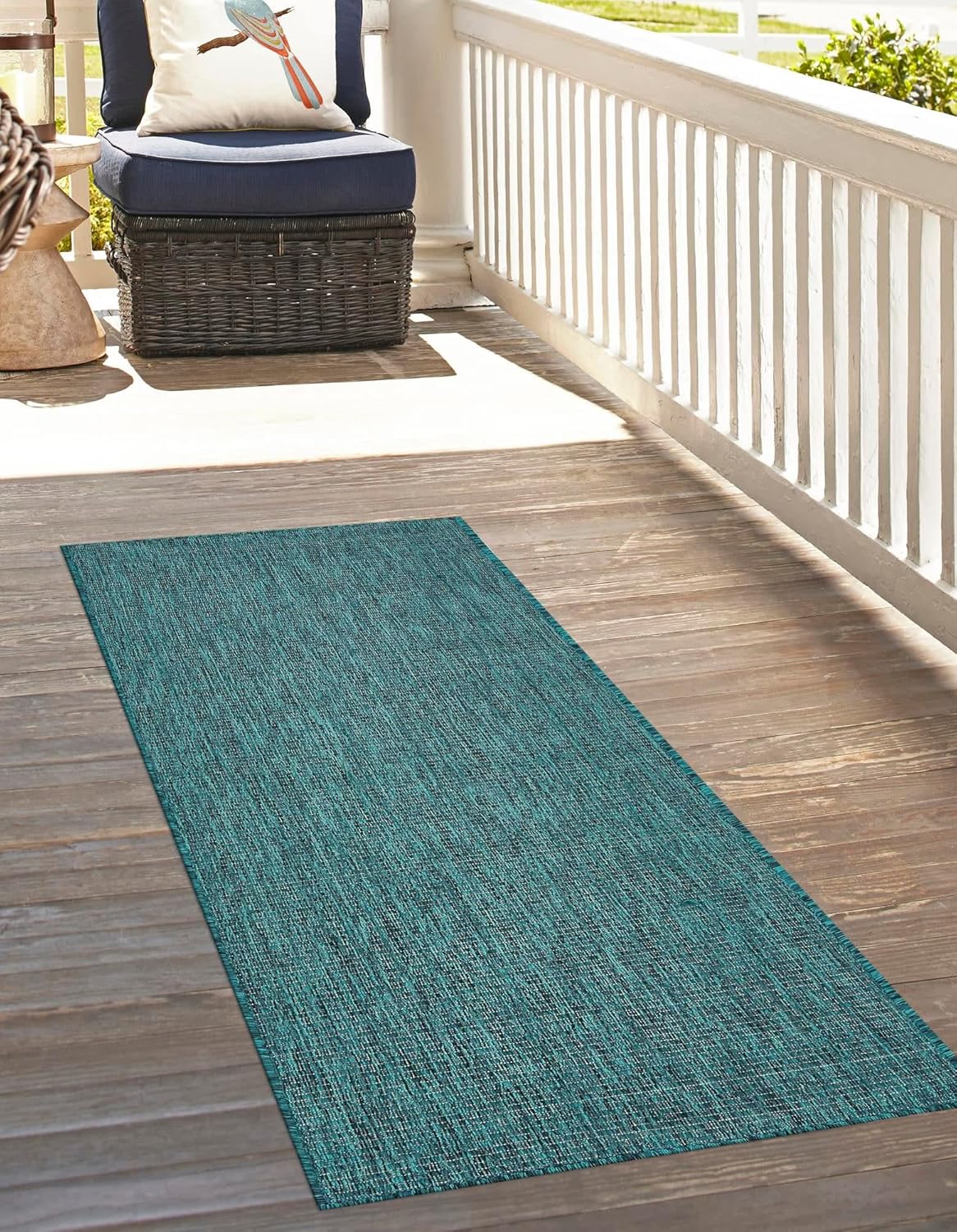 Unique Loom Collection Casual Transitional Solid Heathered Indoor/Outdoor Flatweave Area Rug (2' x 6' 1" Runner, Teal/Navy Blue)