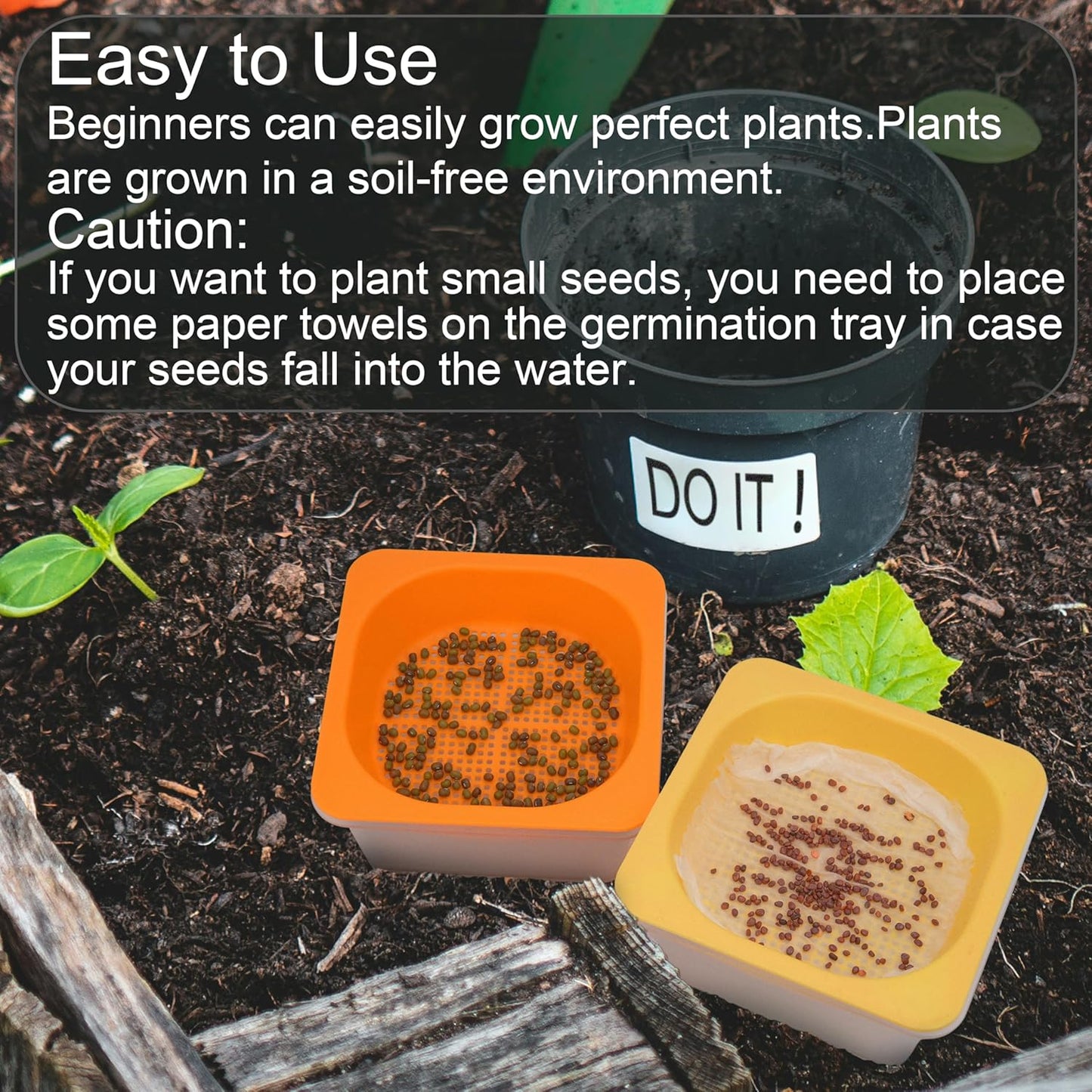 Microgreen Growing Trays, LUVCSOY Sprouting Tray with Humidity Dome, 3mm Large Mesh Holes, BPA Free, Sprouter Kit for Growing Large Seeds, Like Sunflower, Mung Beans, Green Pea - 4 Pack | Clear