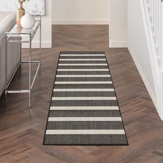 Nourison Home Positano Black Ivory 2' x 6' Area Rug Easy Clean, Non Shedding, Bed Room, Living Room, Dining Room, Kitchen (6' Runner)