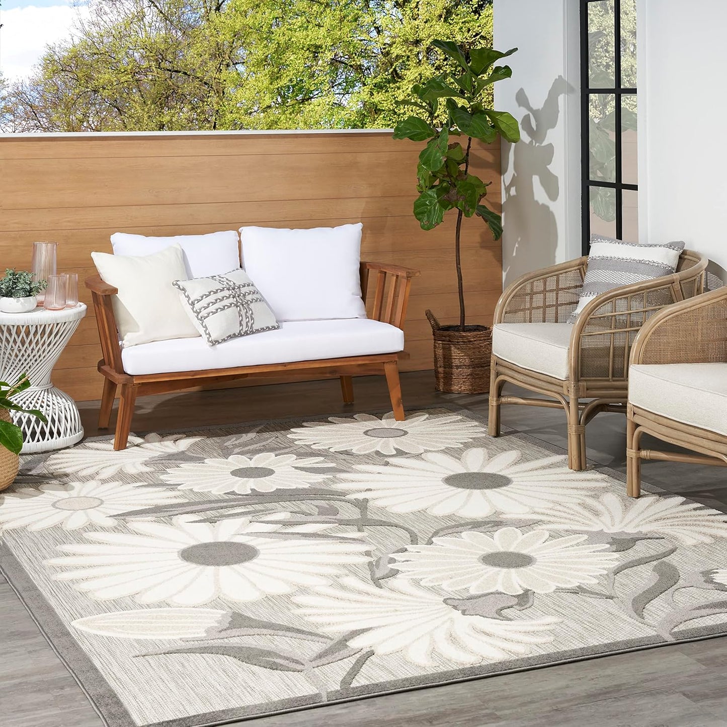 Nourison Home Aloha Indoor-Outdoor Beige 3'6" x 5'6" Area Rug, Easy Cleaning, Non Shedding, Bed Room, Living Room, Dining Room, Kitchen (4x6)