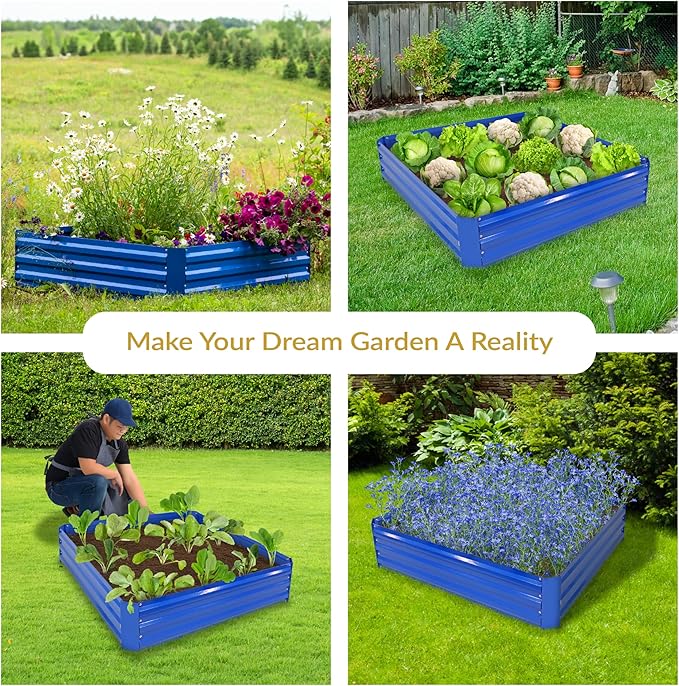 Sunnydaze Galvanized Raised Garden Bed - Metal Raised Bed for Gardening - Outdoor Planter Box for Flowers, Plants, and Vegetables - Blue - 12” H Square