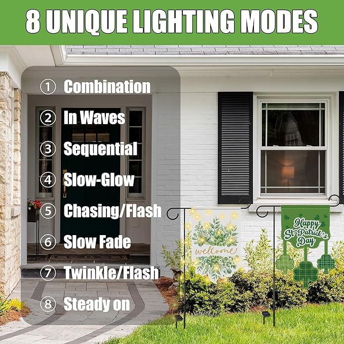 12 Set Seasonal Garden Flags 8 Modes Solar LED Double Sided 12 x 18 Inch Small Yard Flag Outdoor Lighted Spring Summer Easter Graduation Memorial Day Garden Decor for All Seasons, 12 Styles