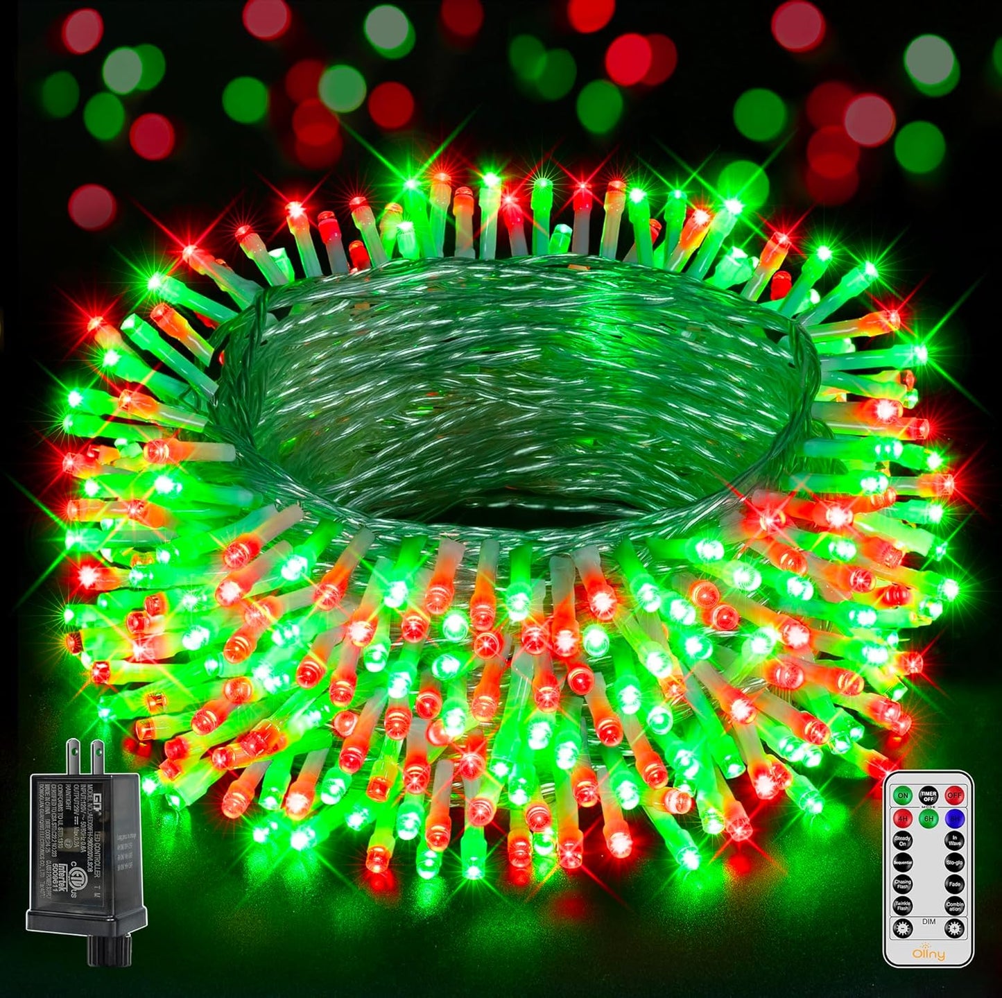 Ollny Christmas Lights Outdoor 800LED 262FT, Red and Green Plug in Fairy Lights with Remote, 8 Modes Waterproof Timers Dimmable LED String Lights for Indoor House Outside Bedroom Patio Balcony