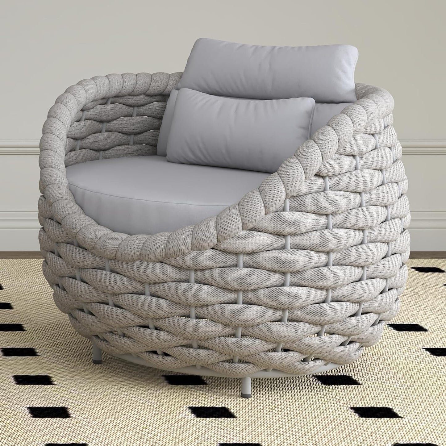 TWT Patio Sofa All-Weather Textilene Rope Balcony Furniture with Cushions & Pillows, Patio Couch Outdoor Accent Armchair Set for Patio, Balcony, Backyard, Deck, Poolside, Grey