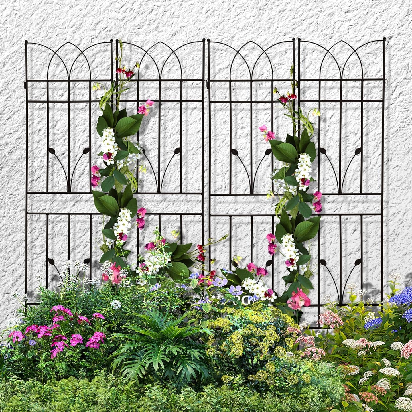 4 Pack Metal Garden Trellis 71" Black Fence Rustproof Garden Trellis for Climbing Plants Support Roses Flower Outdoor Lawn, Black