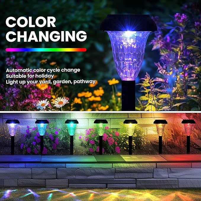 Garden Decor Solar Lights Outdoor Waterproof Outdoor Decor Solar Pathway Lights Color Changing Light for Patio Driveway Walkway Yard Backyard Lawn Landscape Decor (12 Pack)