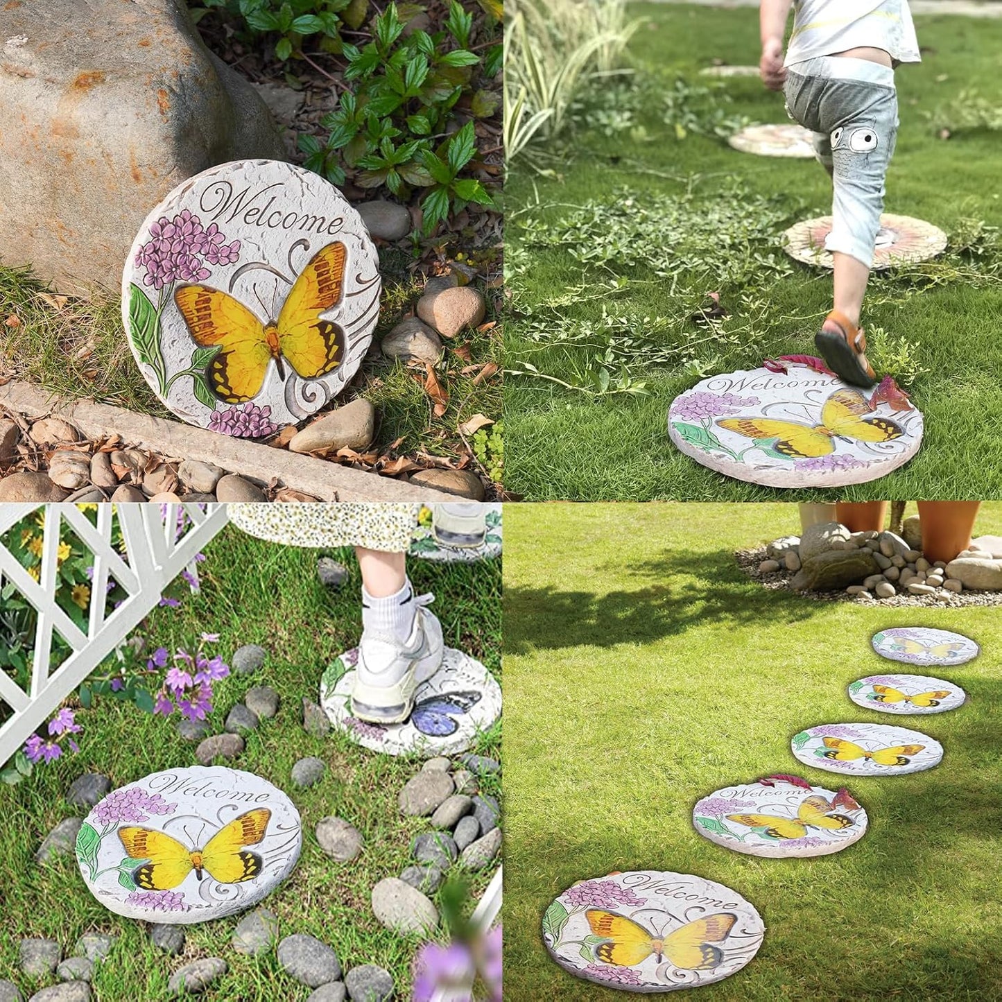 Garden Décor Stepping Stones Outdoor - Resin Butterfly Decorative Stone Bright Color Memories Pavers Outdoor for Garden Yard 9.5 * 9.5 * 0.5 Inch LC Lcdecohome