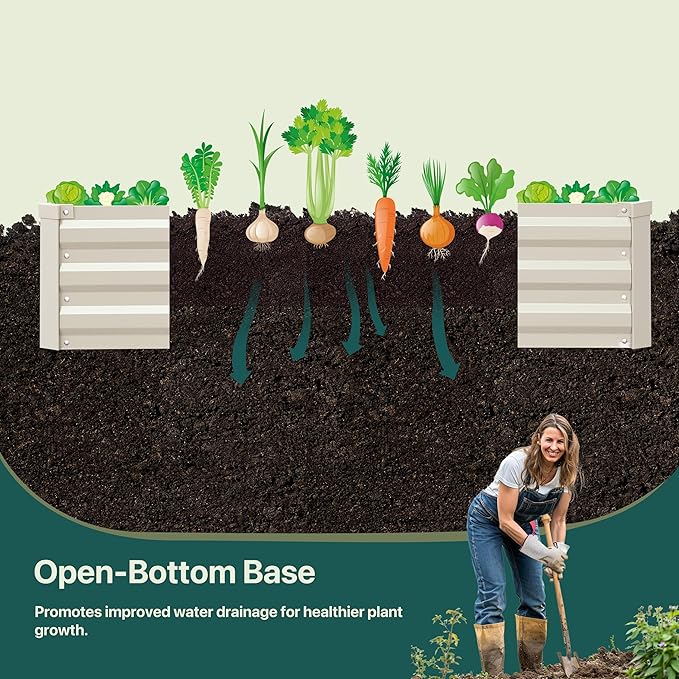 Raised Garden Bed Outdoor, 8x4x1ft Garden Box, Beige Garden bed, Metal Raised Garden Bed for Gardening Vegetables Flowers, Planter Box, Raised Bed