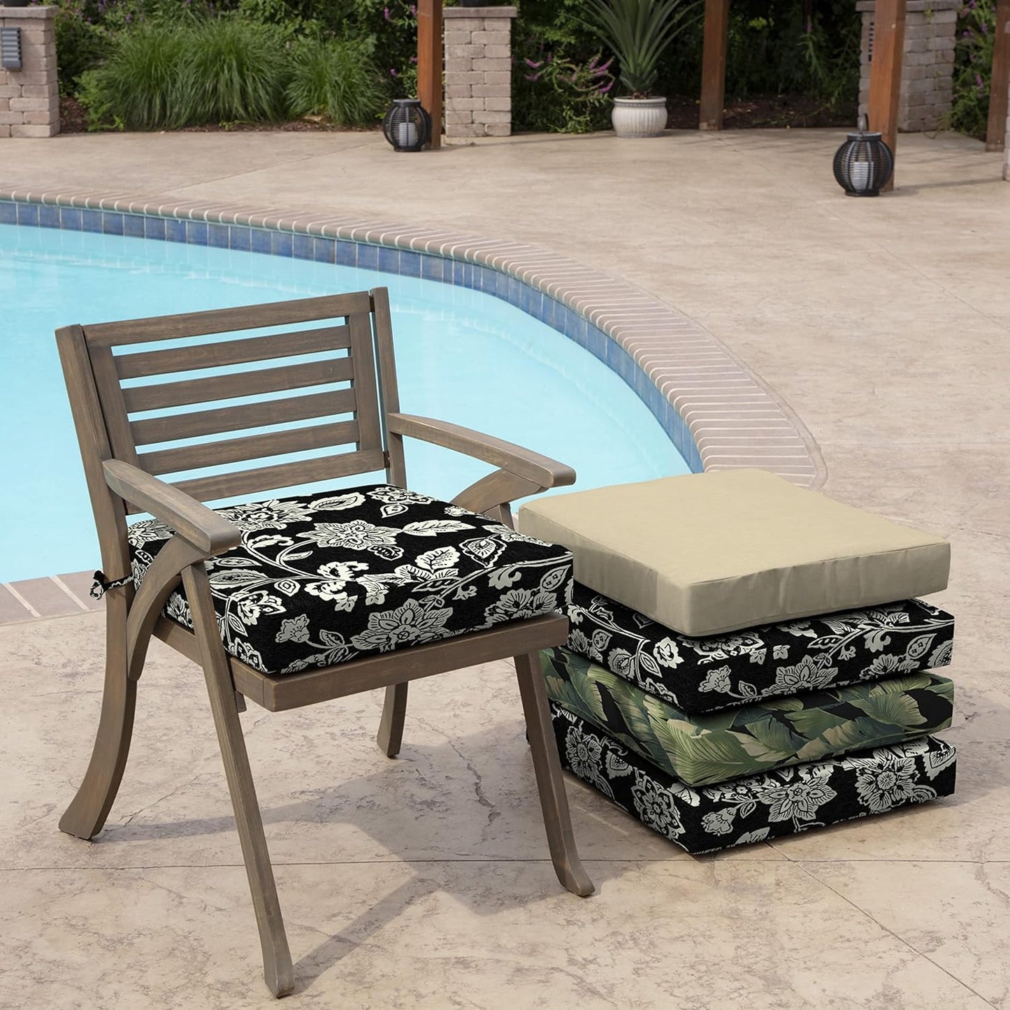 Arden Outdoor Seat Cushion, 19 x 19, Rain-Proof, Fade Resistant Ashland Black Jacobean
