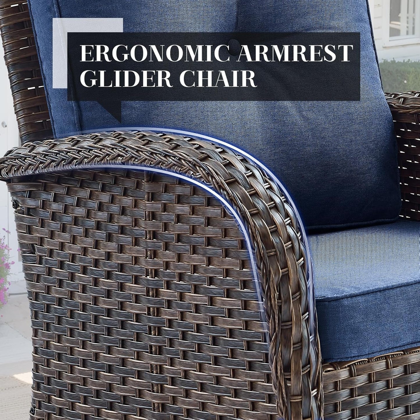 HUMMUH 9 Piece Patio Furniture Set with Fire Pit Table,Wicker Patio Swivel Rocker Outdoor Chairs 3-Seat Sofa with Ottomans for Backyard,Poolside,Deck