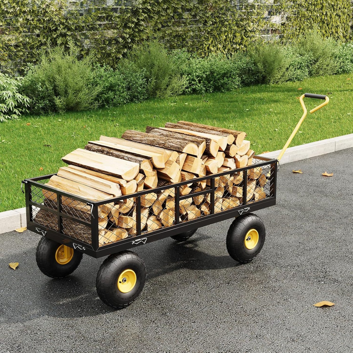 900 LBS Garden Dump Cart with Removable Sidewalls, Heavy Duty Steel Dump Wagon with 180° Swivel Handle & 10-inch Tires, Yard Cart Utility Wheelbarrow for Backyard Farm