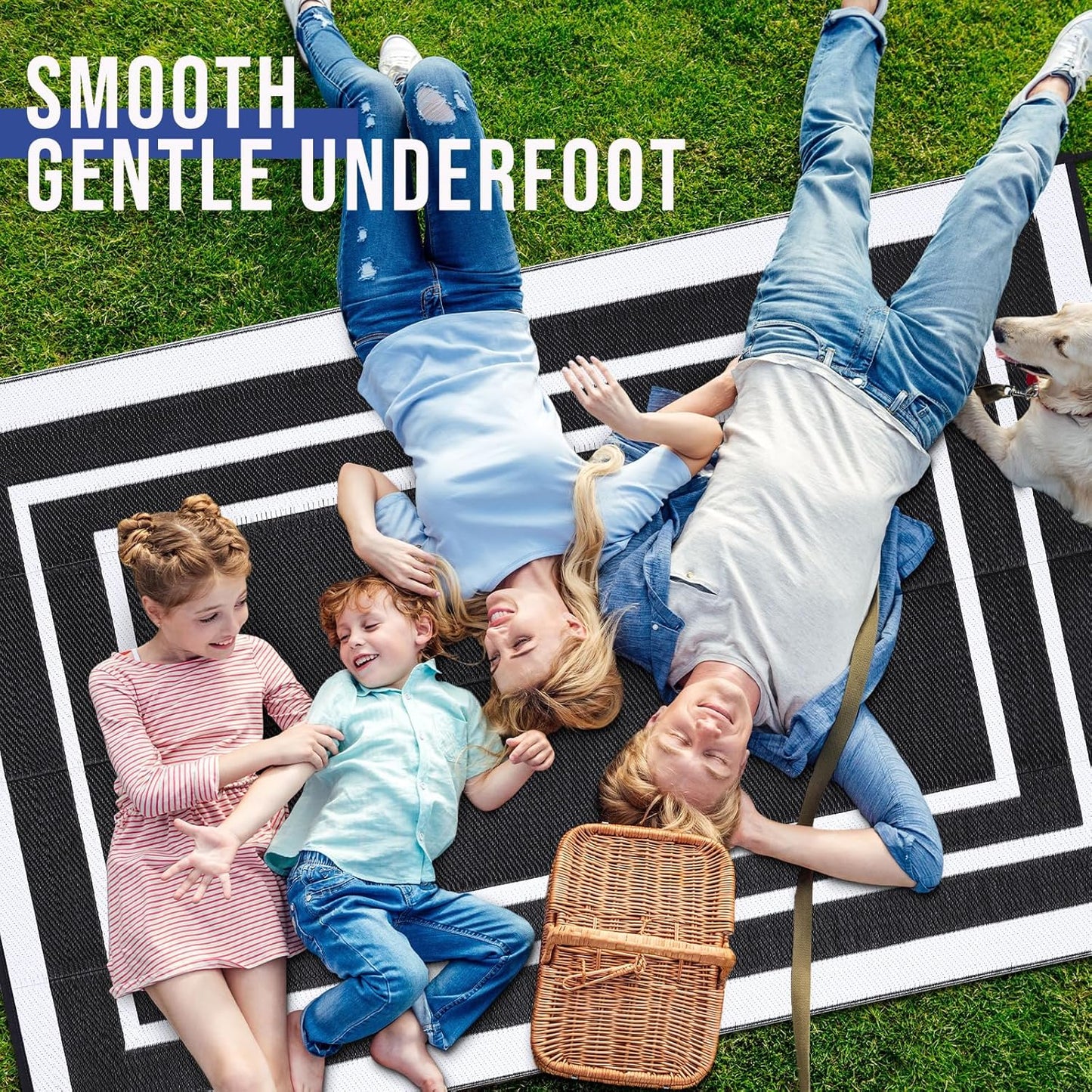 OLANLY Outdoor Rug 6x9 ft Waterproof, Reversible Outdoor Plastic Straw Rug, RV Mat, Indoor Outdoor Carpet Clearance for Patio, Camping, Balcony, Deck, Backyard, Black & White