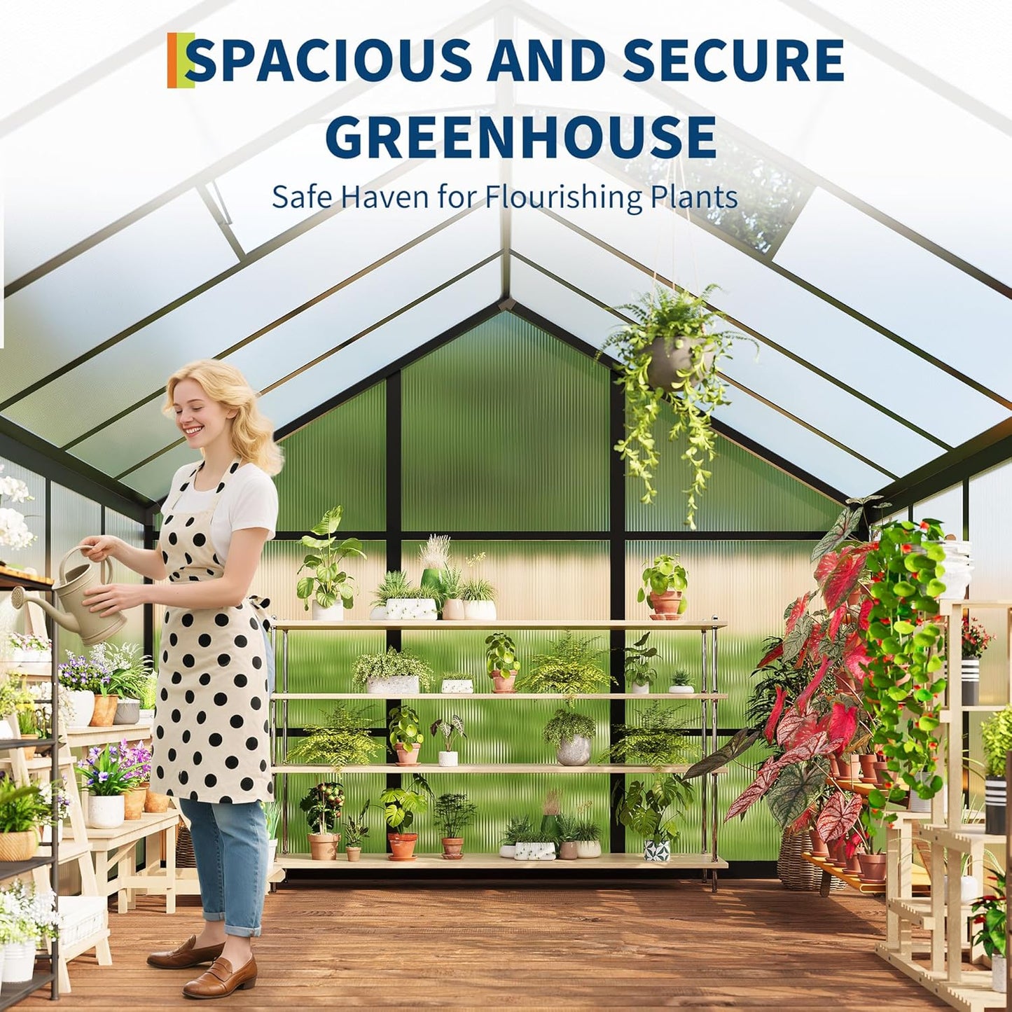 6 x 8 FT Greenhouse, Greenhouses for Outside, Polycarbonate Greenhouse with Aluminum Frame, Lockable Door and Ajustable Roof Vent for Backyard, Green Houses for Outside Garden Backyard, Patio