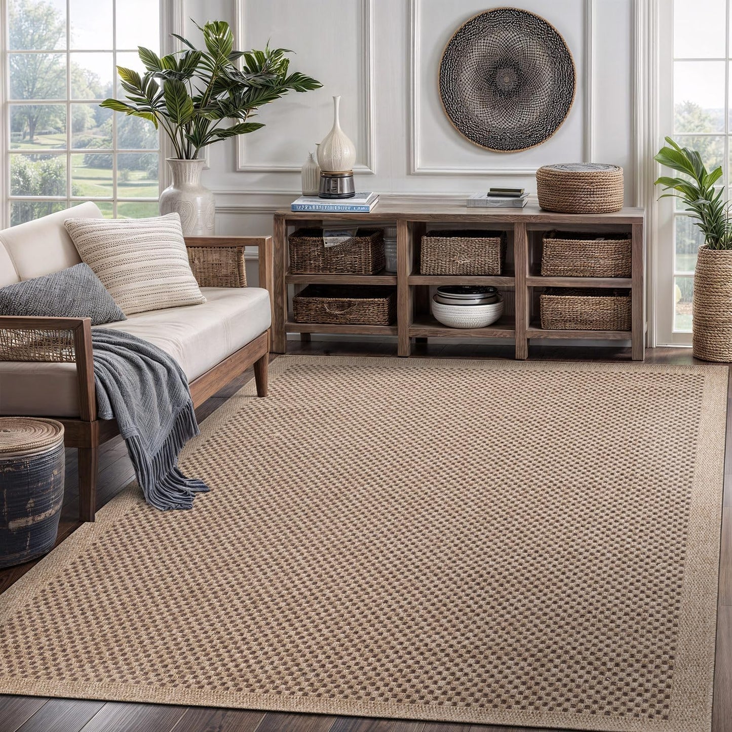 CAMILSON Easy Jute Rug 8x10, Indoor Outdoor Natural Color Fiber Area Rugs for Living Room Patio and Kitchen Rug, Sisal Boho Woven Design, Easy-Cleaning, Washable Outside Carpet Alfombras (8 x 10)