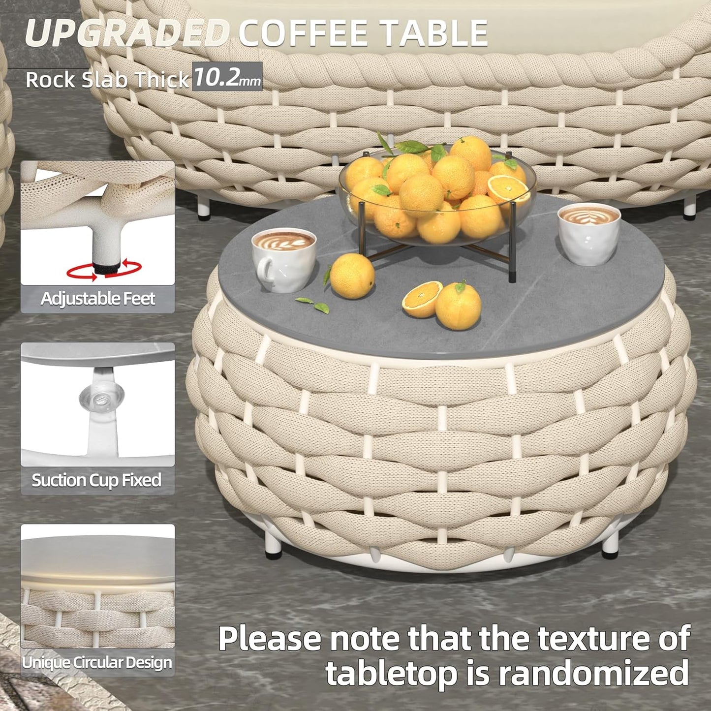 TWT Outdoor 4-Piece Conversation Set Rust Free Patio Furniture Set Already Assembled Compact-Weave Rope Olefin Modern Sofa Seating with Thick & Washable Cushions for Indoor, Backyard, Balcony, Cream