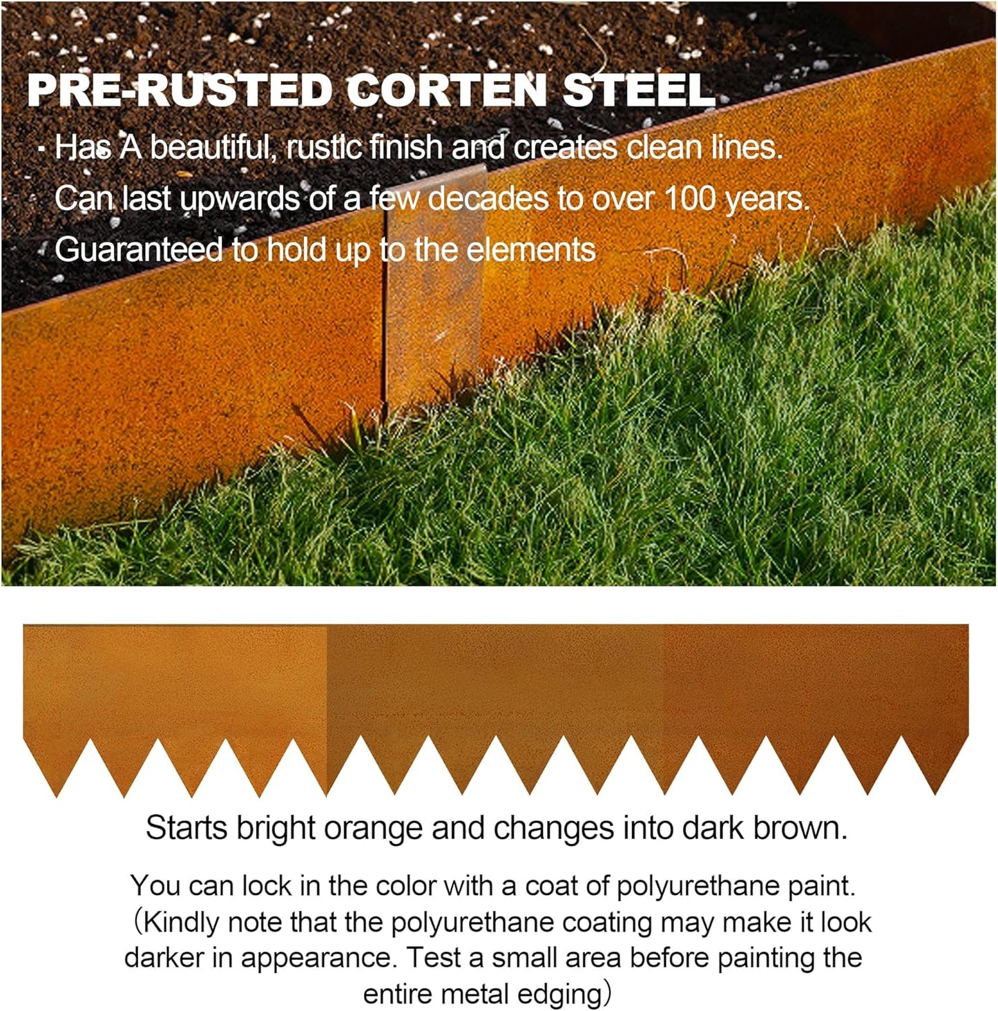 KOL Corten Steel Pre-Rusted Garden Lawn Edging - 6-Pack Metal Landscape Edging Strips - Heavy Duty Hammer-in Cor-Ten Steel Rust Border with 7 Clips - 14-Gauge - 40" L x 5.5" H (20FT Total Length)
